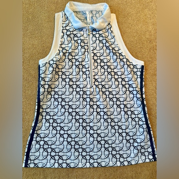 InPhorm Pique Ava S/L Polo-Midnight Print/white size Medium - Picture 2 of 10